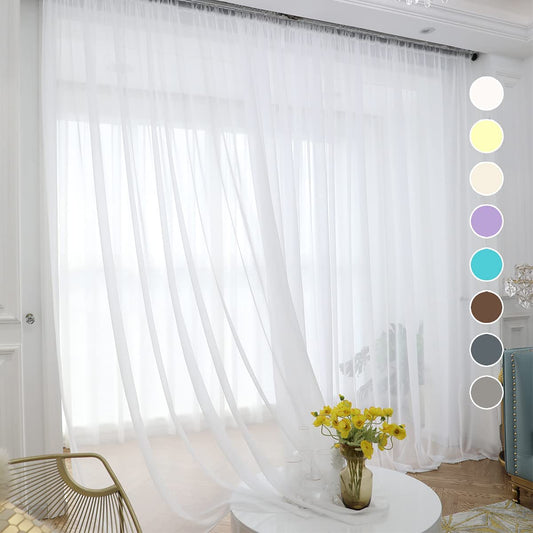 Cortinas Transparentes Blancas 84 Pulgadas De Largo 2 Paneles Bolsillo De Vara