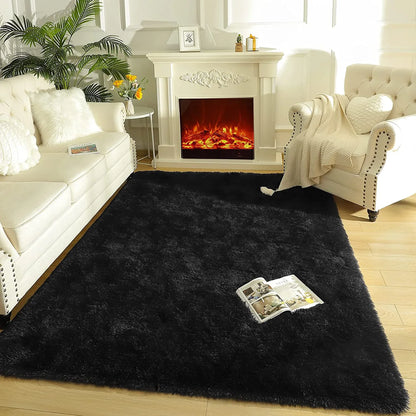 Soft Fluffy Area Rugs for Bedroom Shaggy Living Room Rug Carpets for Bedroom Home Decor,4'X6',Black