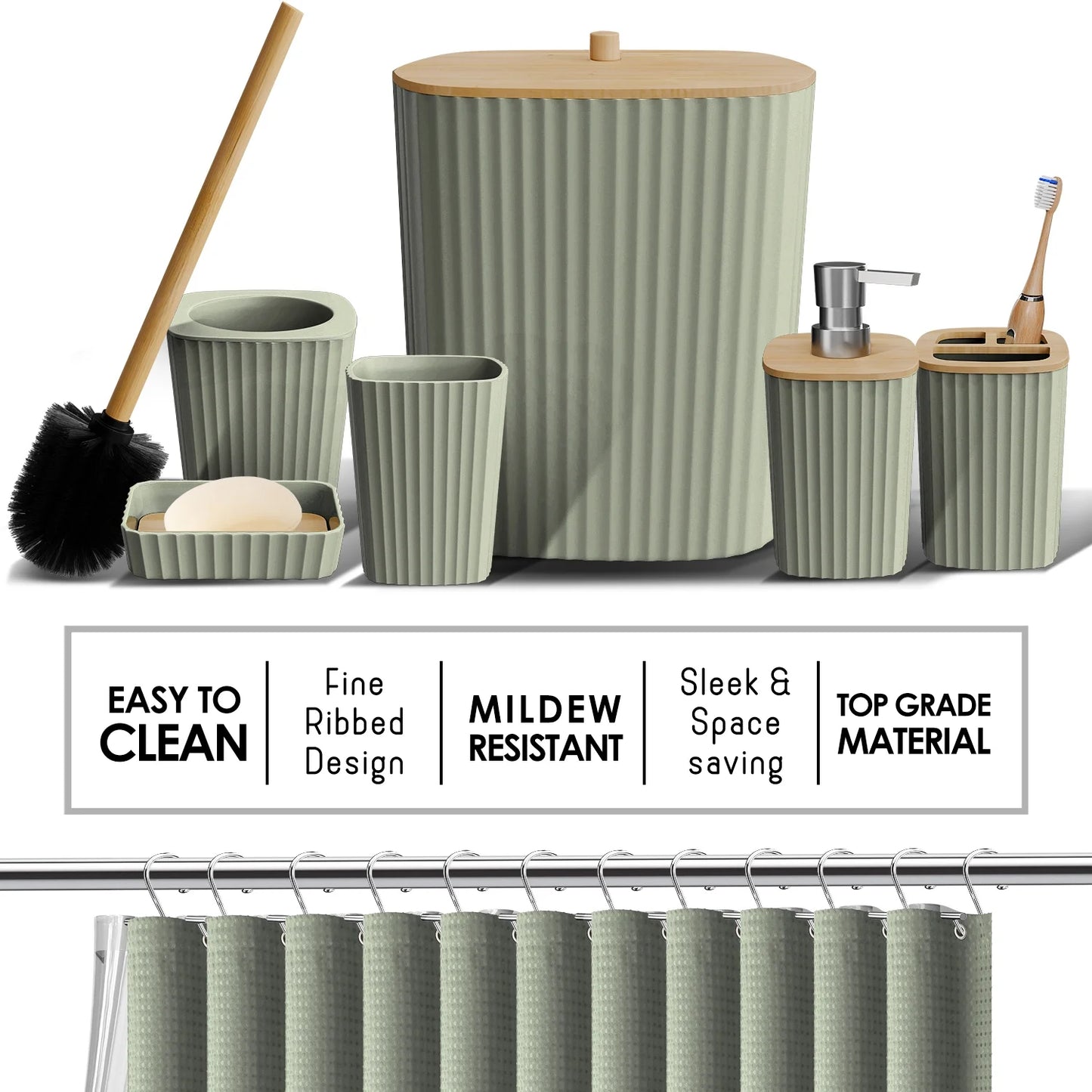 22 Piece Bamboo Bathroom Sets, Sage Green Bathroom Accessories Set for Minimalistic Bathroom Décor