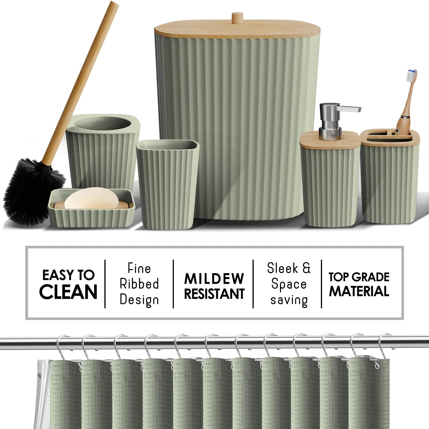 22 Piece Bamboo Bathroom Sets, Sage Green Bathroom Accessories Set for Minimalistic Bathroom Décor