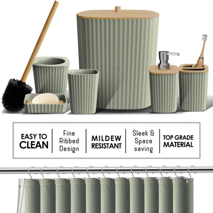 22 Piece Bamboo Bathroom Sets, Sage Green Bathroom Accessories Set for Minimalistic Bathroom Décor
