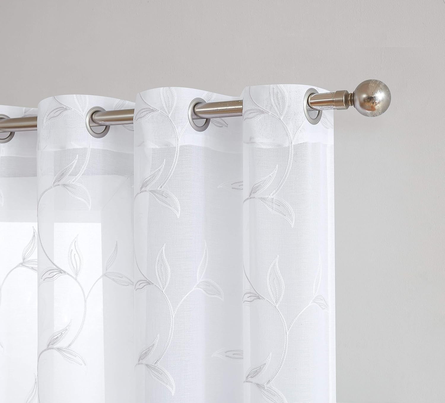 Sheer White Patio Door Curtain with White Leaf Embroidery. Extra Wide Curtains for Patio Doors or Balcony (Maria 102 X 84 White)