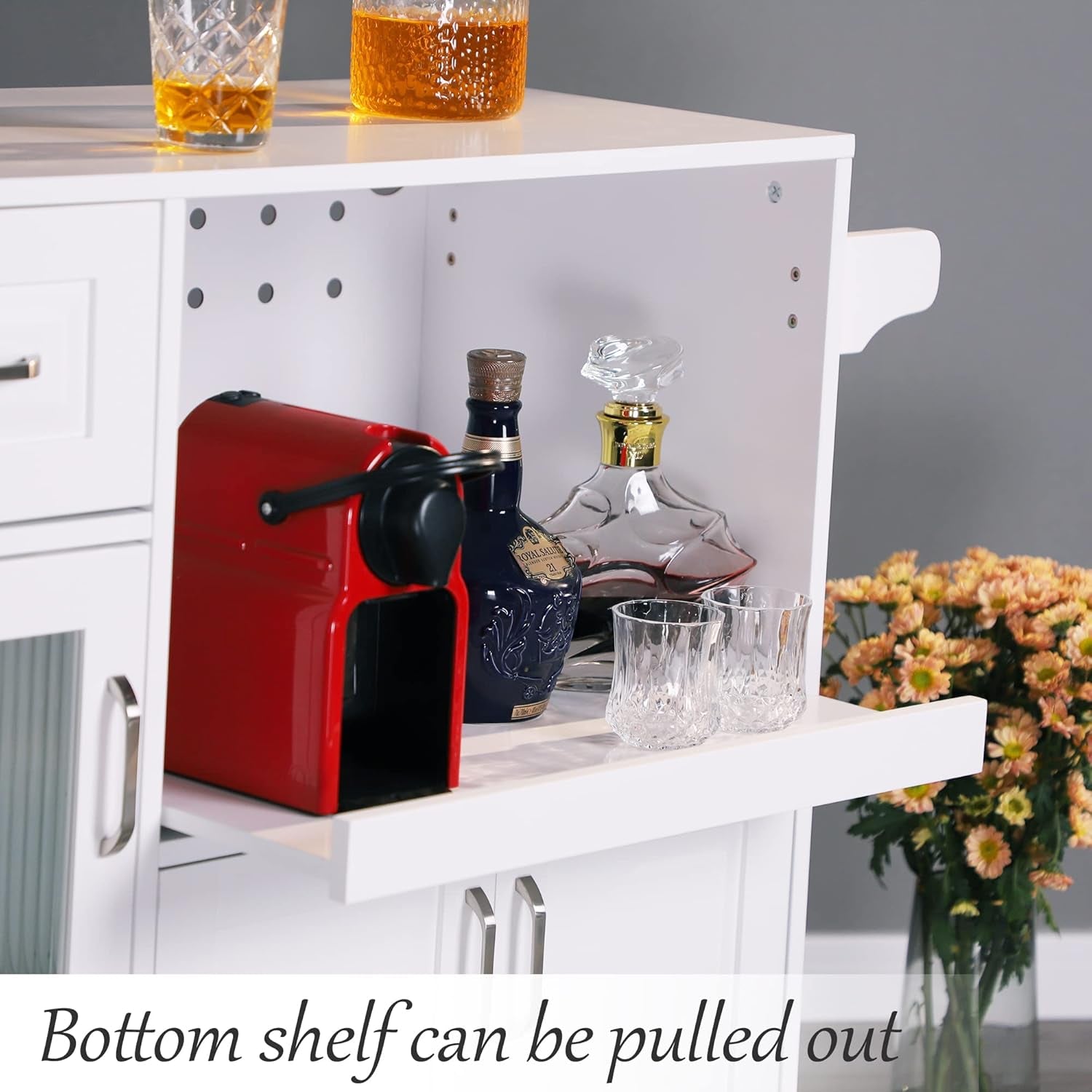 Microwave Stand Cart with Wheels - White Kitchen Island with Microwave Shelf, Rolling Kitchen Cart with Storage