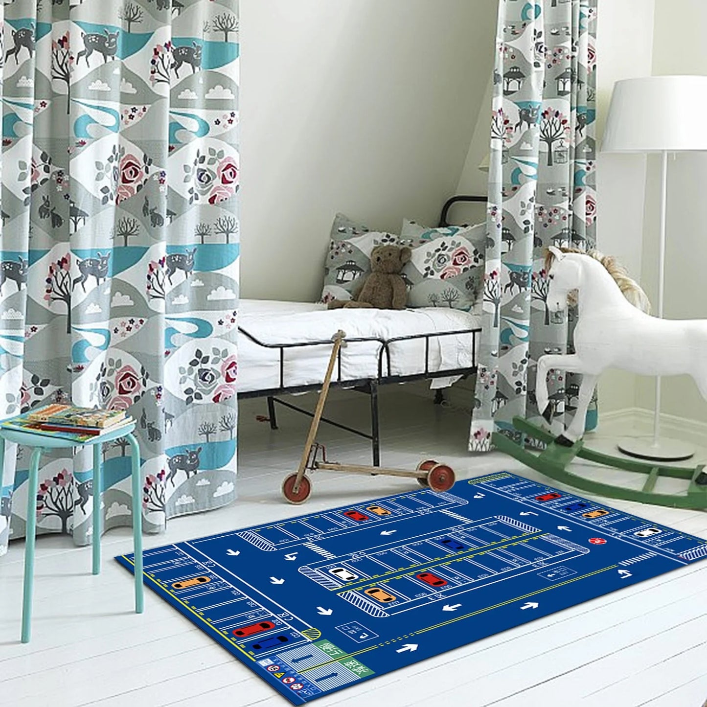 Kids Carpet Playmat Rug, Car Mat for Kids Toy Cars,Non Slip Kids Rug for Playroom Bedroom Boys,Kids Car Rug Play Mat,Road Train Track Rug,Car Carpet for Kids