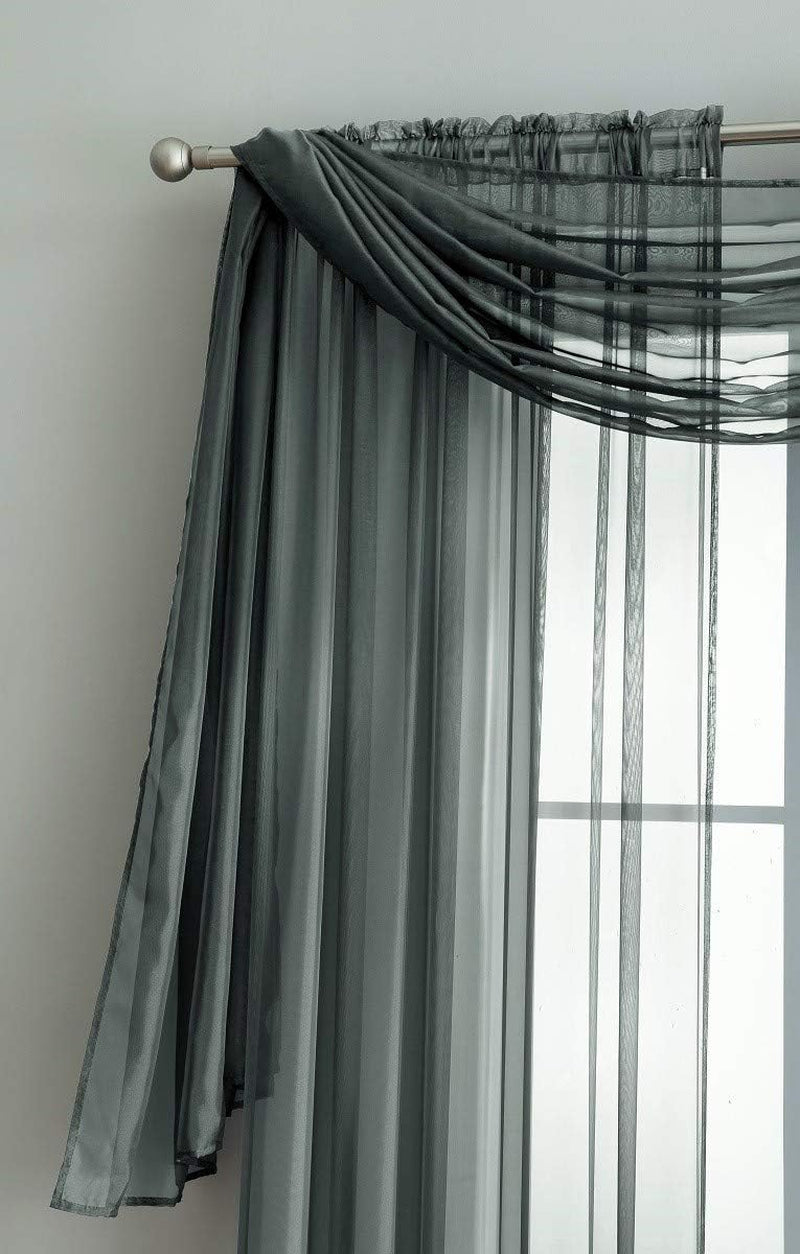 Pair of Extra Long Length Charcoal Olive Sheer Window Curtains. Each Voile Drape Is 56 X 108 Inches. AM Charcoal Olive 108"