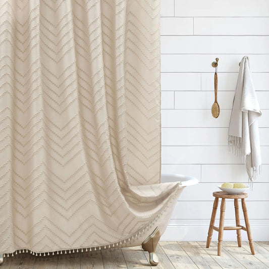 1Pc Boho Shower Curtain Tassel Woven Fabric Waterproof Bathroom Curtains with Hooks Modern Bathtub Curtain Bathroom Accessories