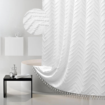 1Pc Boho Shower Curtain Tassel Woven Fabric Waterproof Bathroom Curtains with Hooks Modern Bathtub Curtain Bathroom Accessories