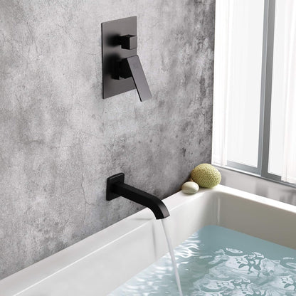 Black Tub and Shower Faucet Set Bathroom Luxury Rain Mixer 8 Inch Shower Head System with Tub Spout Single Handle Tub and Shower Trim Kit with Valve