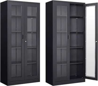 Display Case with Glass Doors, Collectibles 15.8"D X 31.5"W X 71"H Black, Metal