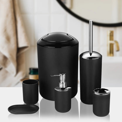 6 Piece Bathroom Accessories Set, Luxury Bath Sets Lotion Dispenser Pump,Toothbrush Holder, Bathroom Tumblers, Soap Dish, Trash Can, Toilet Brush Set for Decorative Countertop and Housewarming Gift