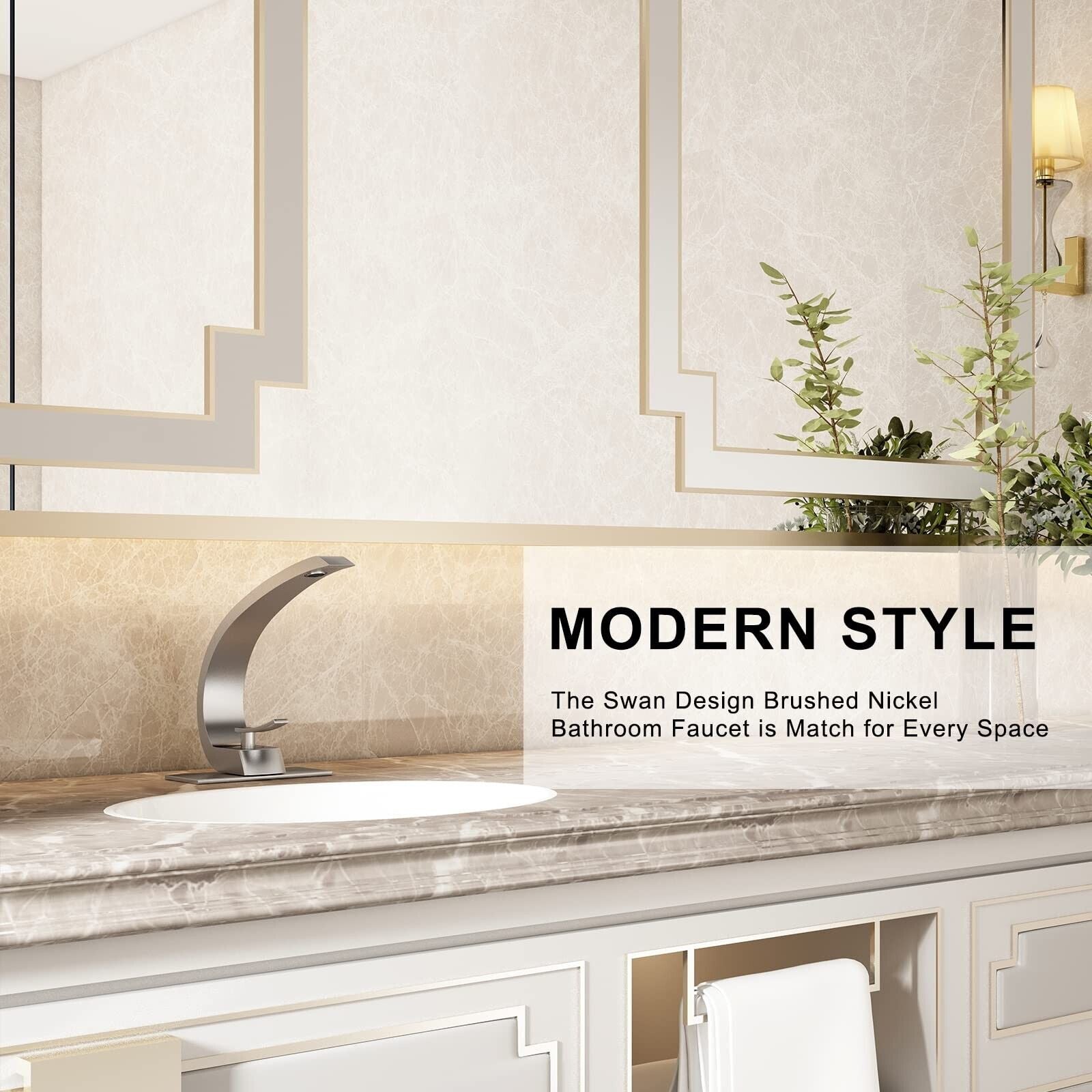 HMEGAO Bathroom Faucet Brushed Nickel Bathroom Sink Faucet Bathroom Faucets F...