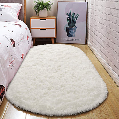 Ultra Soft Washable Shaggy Rug - Non-Slip Oval Carpet for Nursery, Kids Bedroom & Home Decor (2.6X5.3Ft Creamy) | Plush Fluffy Floor Mat for Cozy Living Spaces