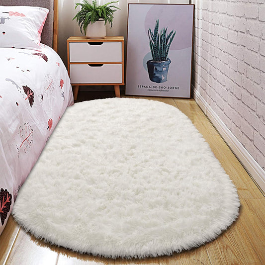 Ultra Soft Washable Shaggy Rug - Non-Slip Oval Carpet for Nursery, Kids Bedroom & Home Decor (2.6X5.3Ft Creamy) | Plush Fluffy Floor Mat for Cozy Living Spaces