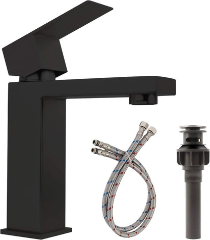 Modern Bathroom Faucet, Matte Black Bathroom Sink Faucet, Single Hole Bathroom Faucet, Single Handle Bathroom Faucet with Pop up Drain