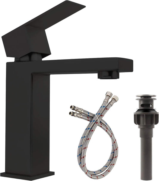 Modern Bathroom Faucet, Matte Black Bathroom Sink Faucet, Single Hole Bathroom Faucet, Single Handle Bathroom Faucet with Pop up Drain