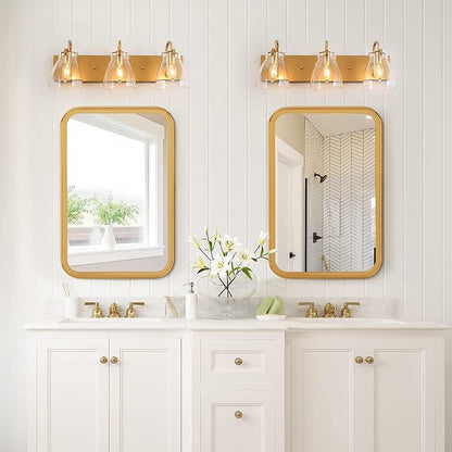 Gold Bathroom Light Fixtures, 3-Light Gold Vanity Lights for Bathroom, Brass Bathroom Vanity Light with Clear Glass Shades, 22 Inches