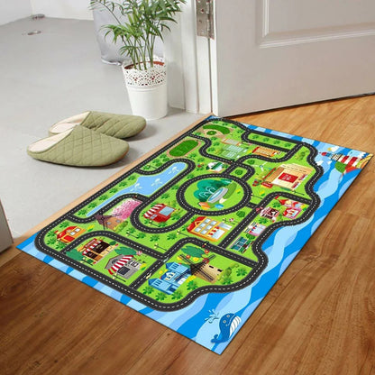 Kids Carpet Playmat Rug, Car Mat for Kids Toy Cars,Non Slip Kids Rug for Playroom Bedroom Boys,Kids Car Rug Play Mat,Road Train Track Rug,Car Carpet for Kids