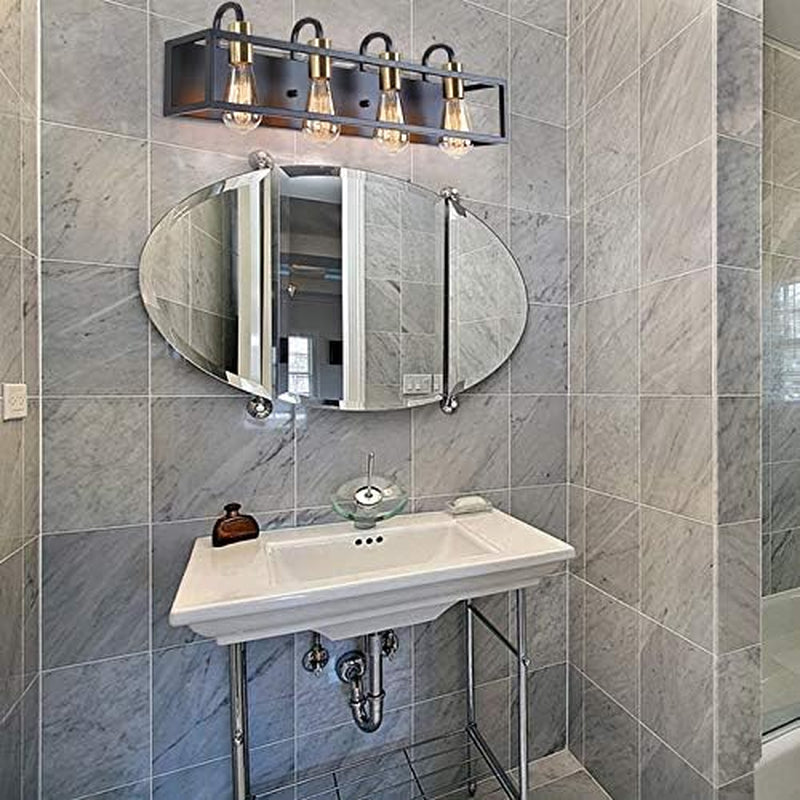 Bathroom Light Fixtures,4-Light Vanity Light,Black Rustic Industrial Style,Antique Bronze Finish,Vintage Bathroom Lighting Fixtures over Mirror,Wall Light Fixtures for Bathroom Vanity and Lounge
