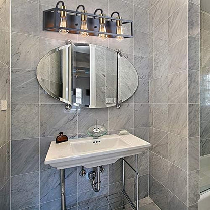 Bathroom Light Fixtures,4-Light Vanity Light,Black Rustic Industrial Style,Antique Bronze Finish,Vintage Bathroom Lighting Fixtures over Mirror,Wall Light Fixtures for Bathroom Vanity and Lounge