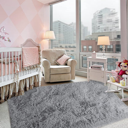 Soft Fluffy Area Rugs for Bedroom Shaggy Living Room Rug Carpets for Bedroom Home Decor,4'X6',Gray