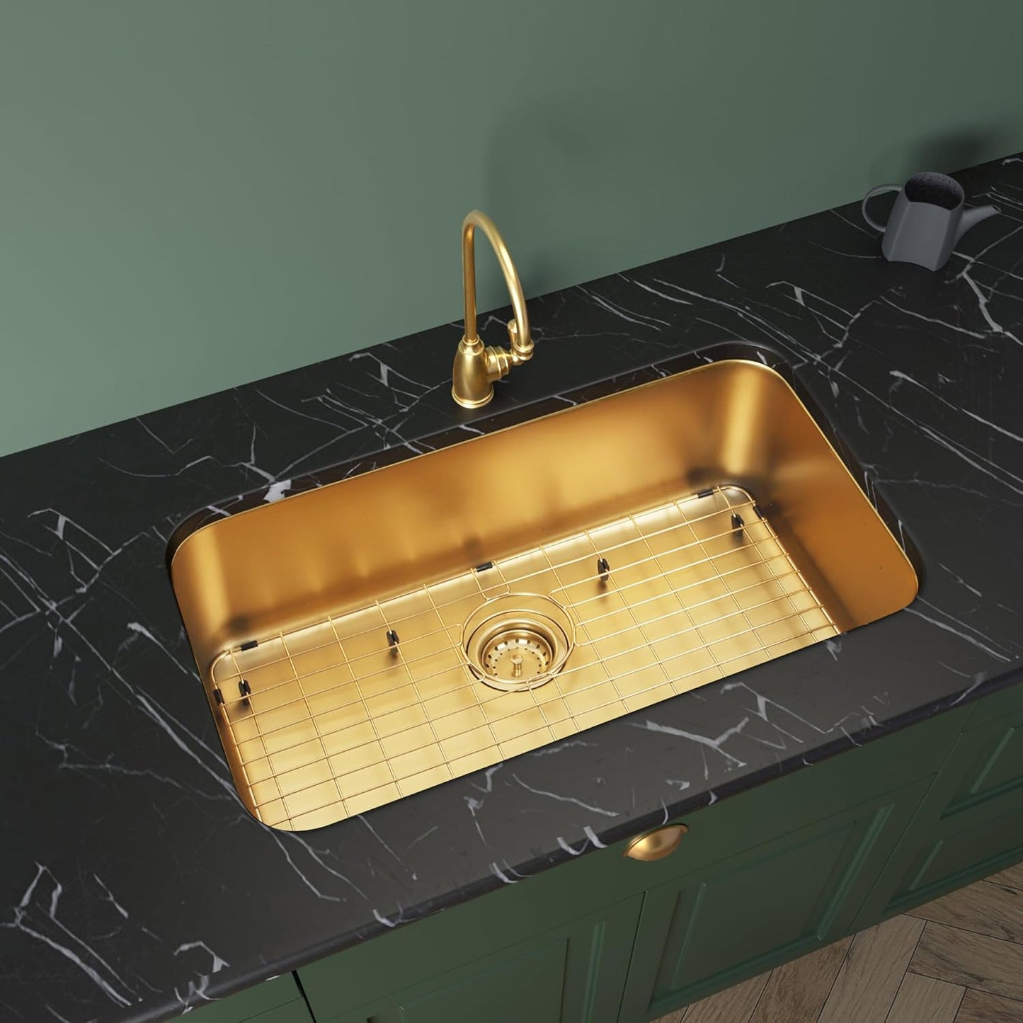 Gold Kitchen Sink, 30" X 18” X 9" Single Bowl Kitchen Sinks, 30 Inch Large and Deep Undermount Style Sink,30"X18" Stainless Steel Material with Sink Grid and Sink Drain Assembly