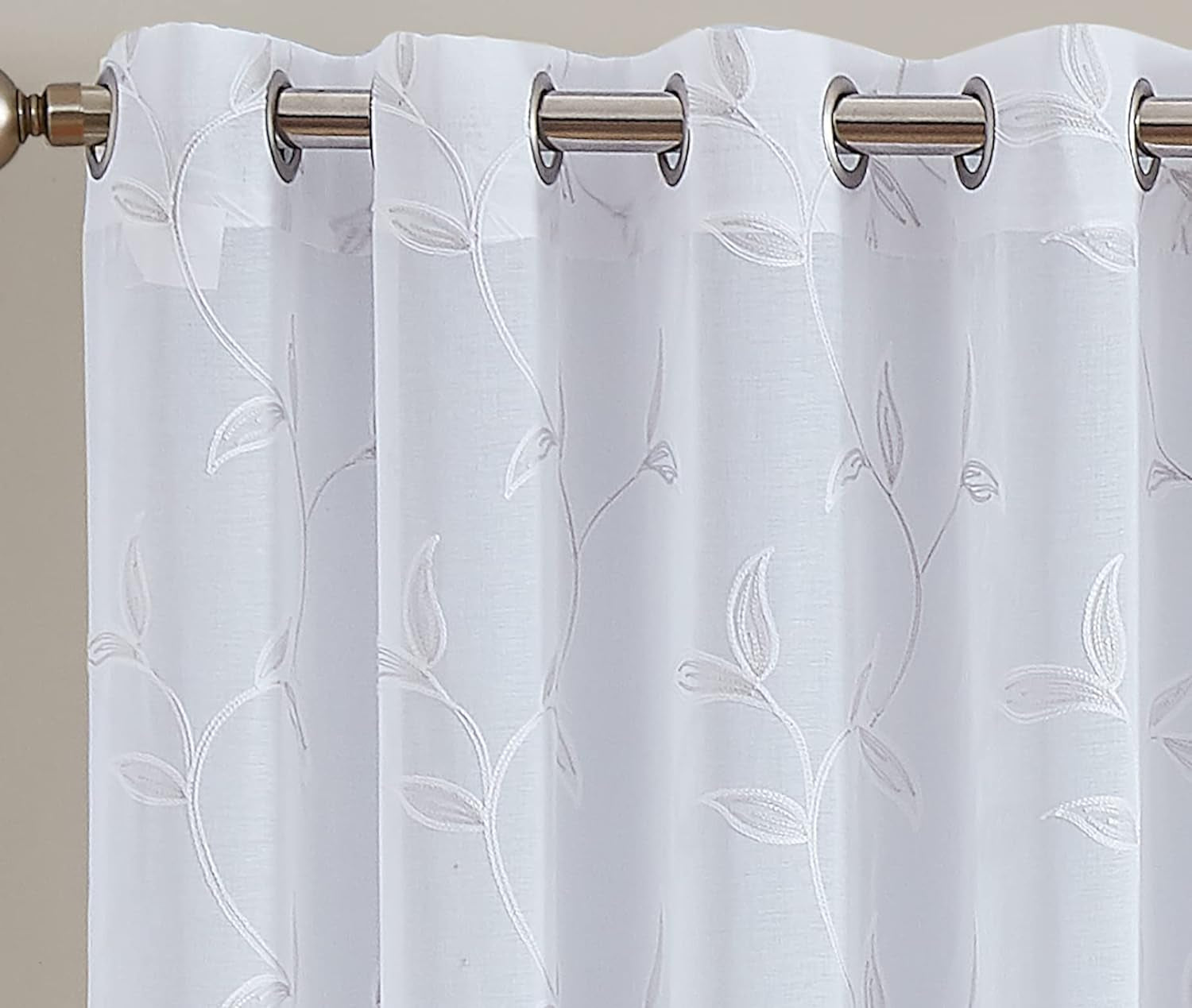 Sheer White Patio Door Curtain with White Leaf Embroidery. Extra Wide Curtains for Patio Doors or Balcony (Maria 102 X 84 White)