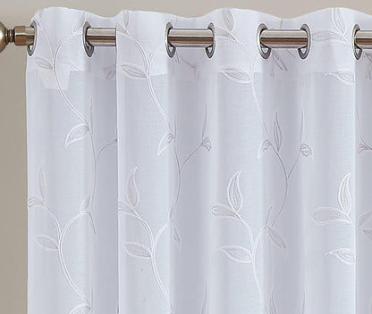 Sheer White Patio Door Curtain with White Leaf Embroidery. Extra Wide Curtains for Patio Doors or Balcony (Maria 102 X 84 White)