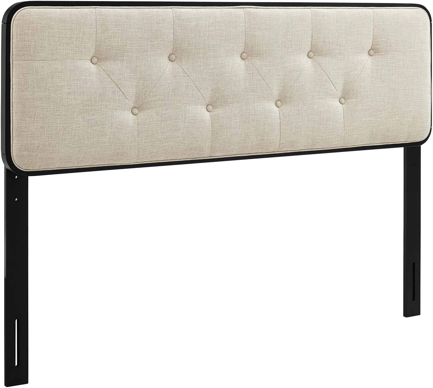 MOD-6233-BLK-BEI Collins Tufted Full Fabric and Wood Headboard, Black Beige