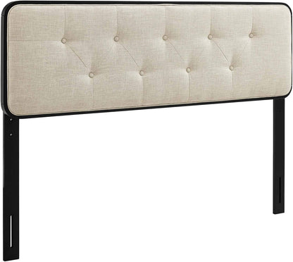 MOD-6233-BLK-BEI Collins Tufted Full Fabric and Wood Headboard, Black Beige