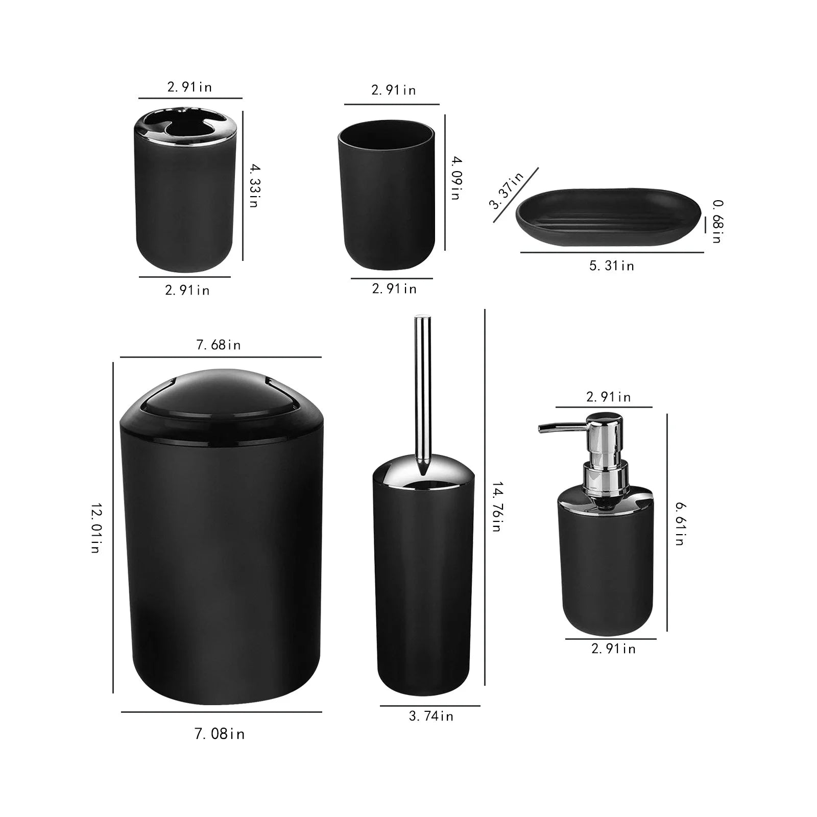6 Piece Bathroom Accessories Set, Luxury Bath Sets Lotion Dispenser Pump,Toothbrush Holder, Bathroom Tumblers, Soap Dish, Trash Can, Toilet Brush Set for Decorative Countertop and Housewarming Gift
