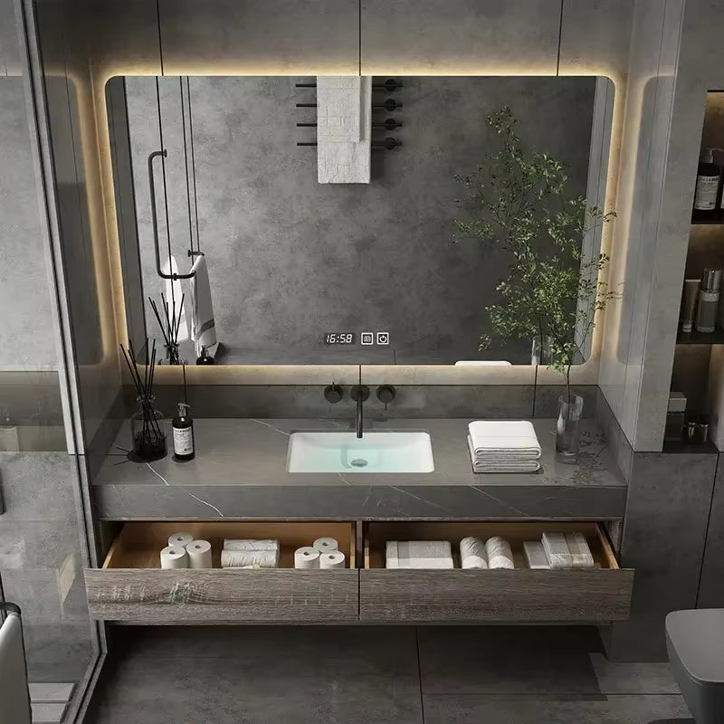 Minimalist Bathroom Cabinet Integrated Rock Plate Ceramic Washbasin Bathroom Vanity Cabinets under Sink Bathroom Furniture