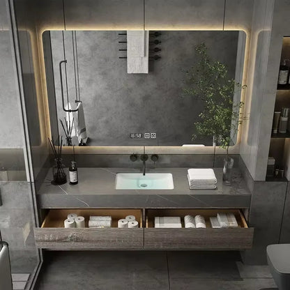 Minimalist Bathroom Cabinet Integrated Rock Plate Ceramic Washbasin Bathroom Vanity Cabinets under Sink Bathroom Furniture