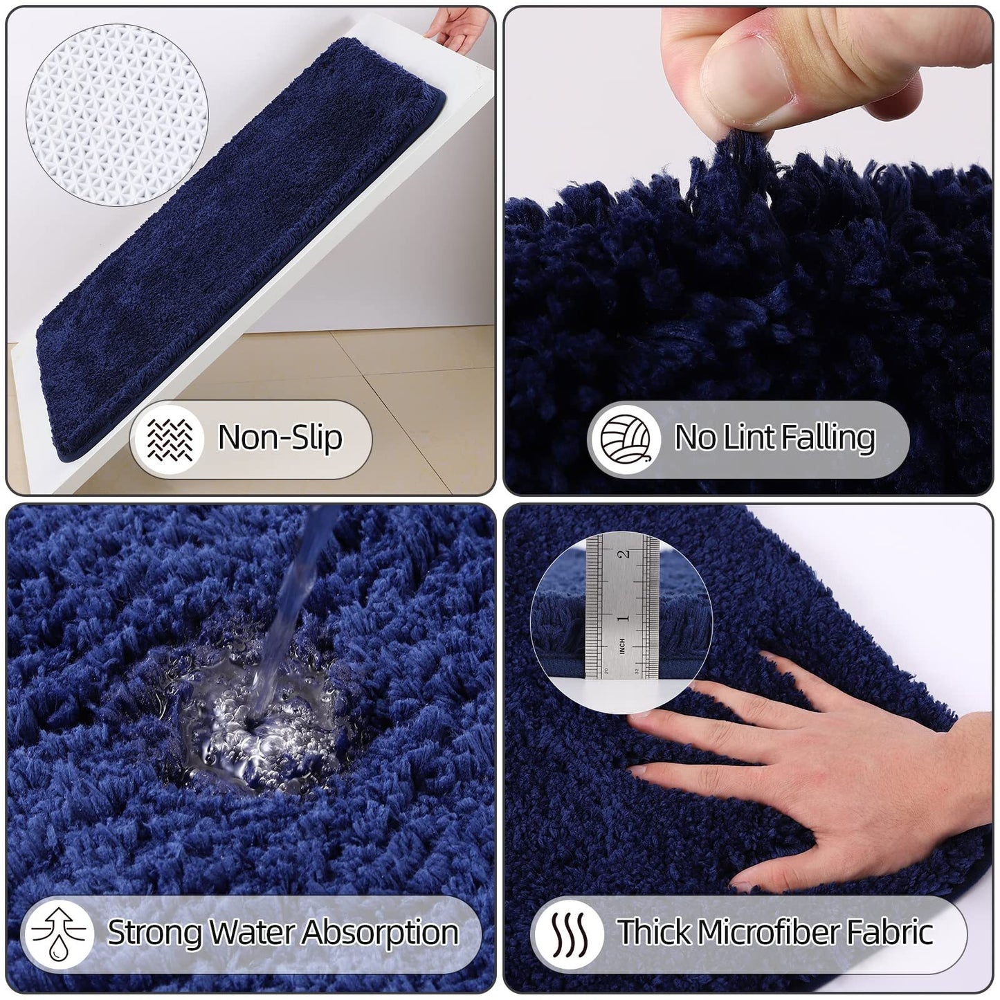 24PC Navy Blue Bathroom Set with Shower Curtain and Rugs, Blue Bathroom Sets ...