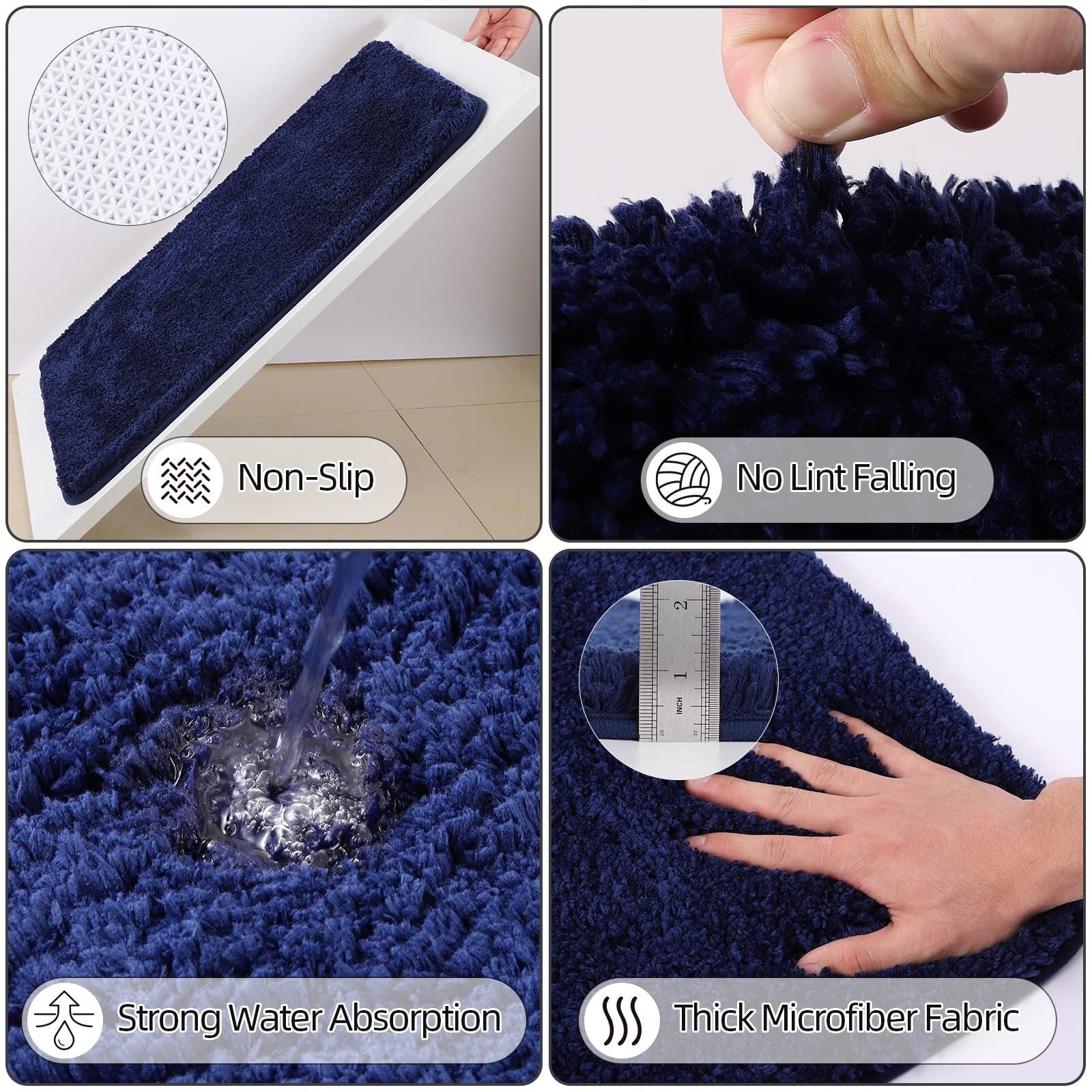 24PC Navy Blue Bathroom Set with Shower Curtain and Rugs, Blue Bathroom Sets ...