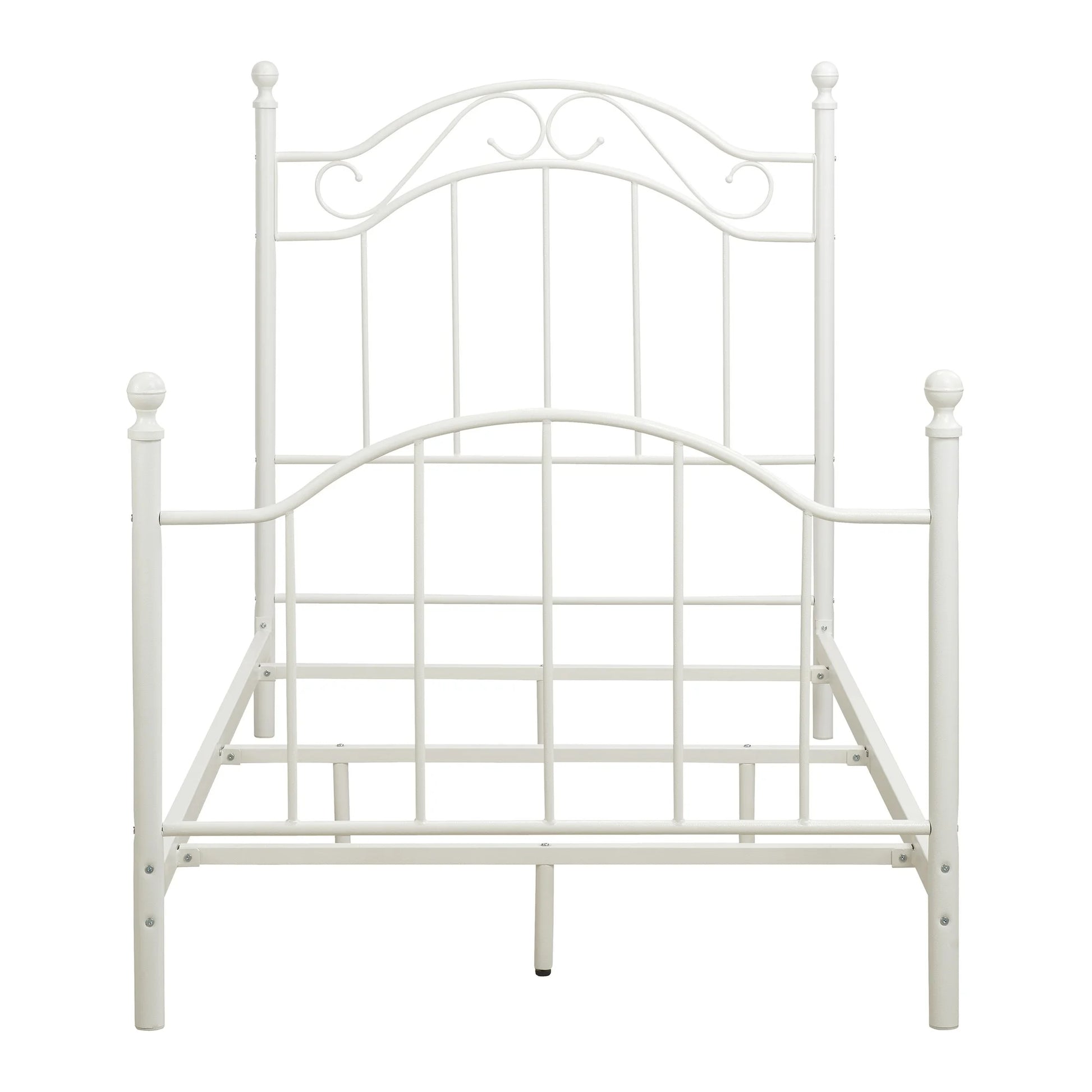 Traditional Metal Bed Frame with Headboard and Footboard, Twin, White