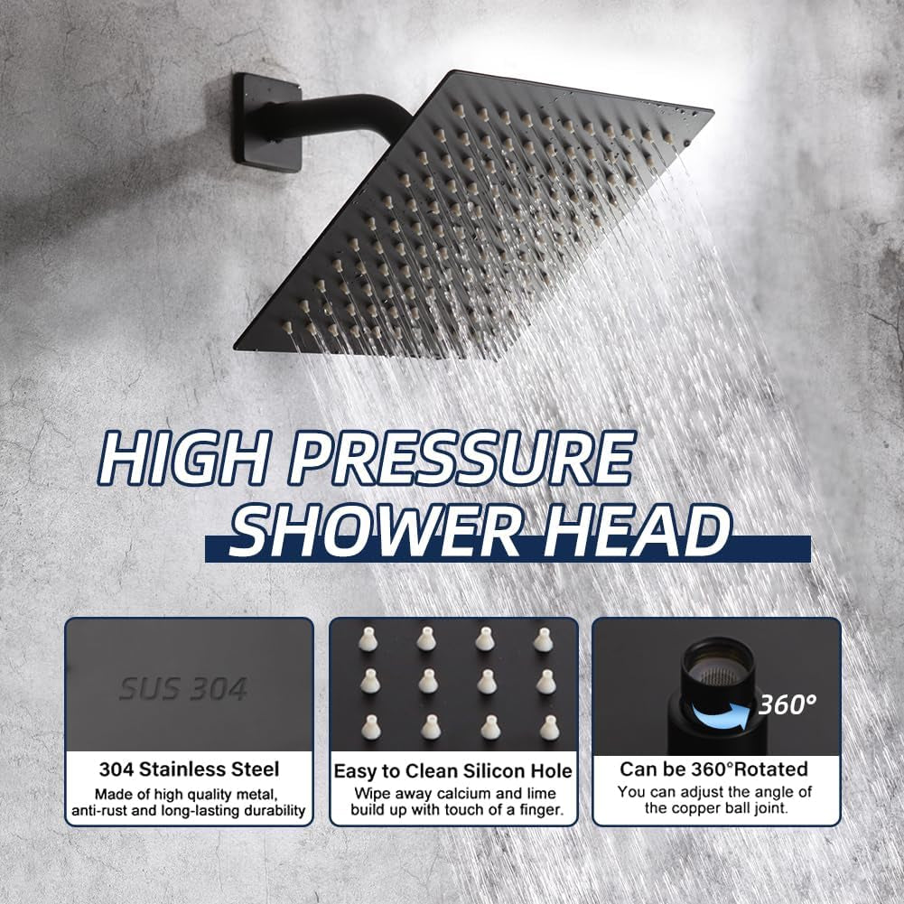 Black Tub and Shower Faucet Set Bathroom Luxury Rain Mixer 8 Inch Shower Head System with Tub Spout Single Handle Tub and Shower Trim Kit with Valve