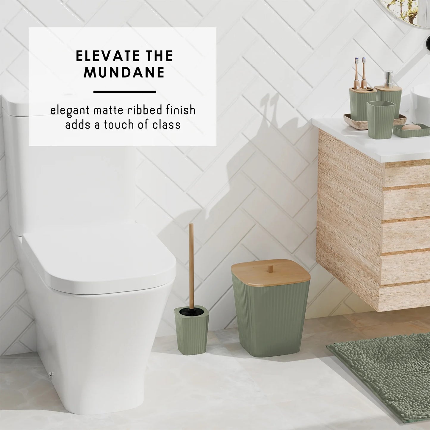 22 Piece Bamboo Bathroom Sets, Sage Green Bathroom Accessories Set for Minimalistic Bathroom Décor