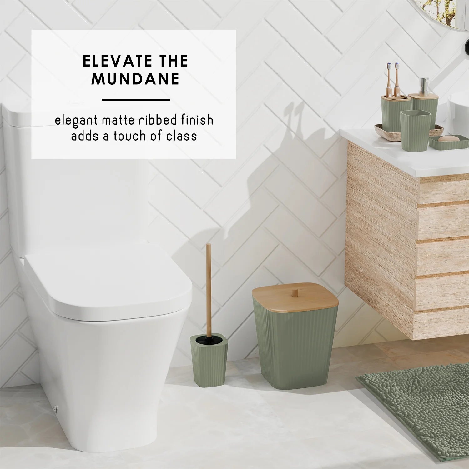 22 Piece Bamboo Bathroom Sets, Sage Green Bathroom Accessories Set for Minimalistic Bathroom Décor