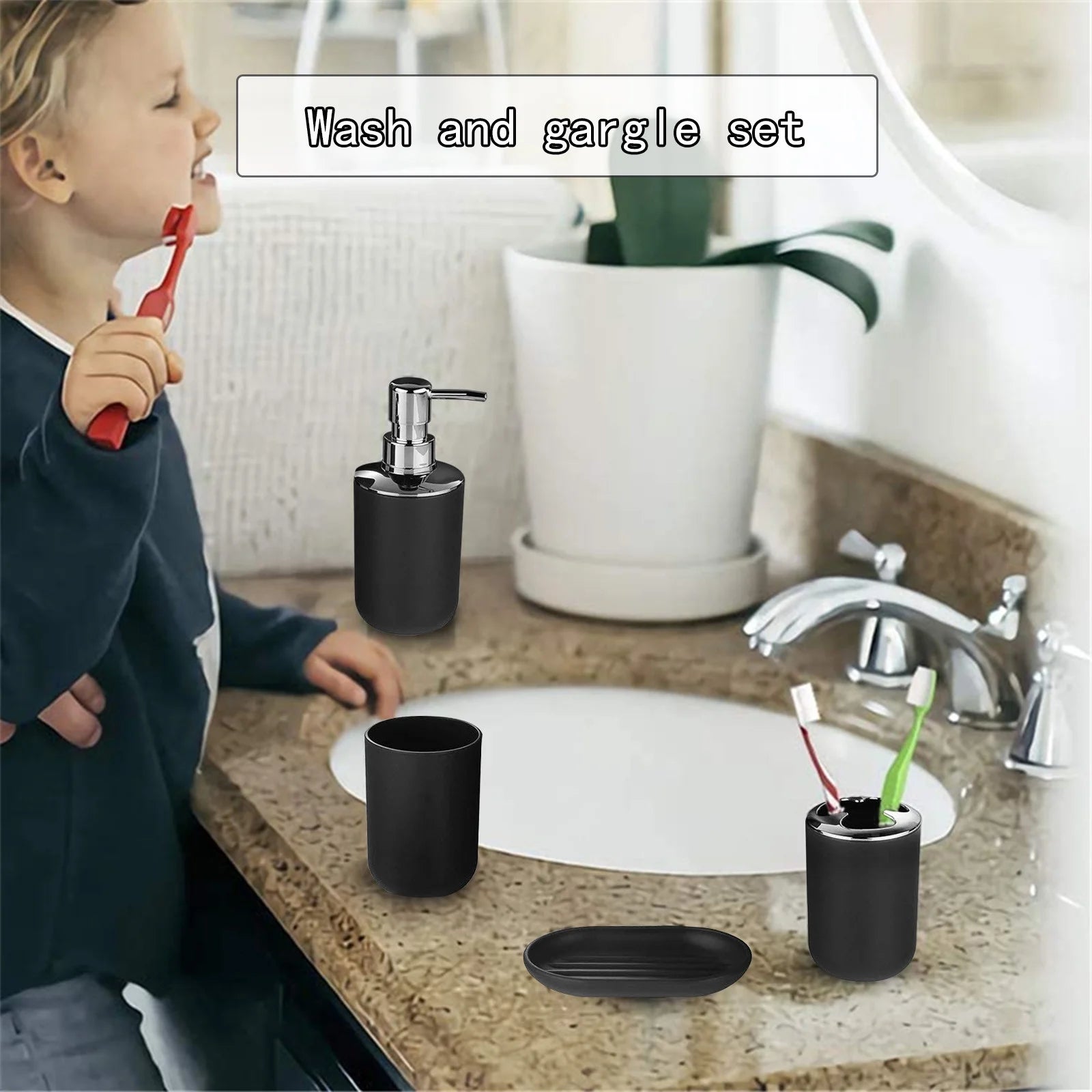 6 Piece Bathroom Accessories Set, Luxury Bath Sets Lotion Dispenser Pump,Toothbrush Holder, Bathroom Tumblers, Soap Dish, Trash Can, Toilet Brush Set for Decorative Countertop and Housewarming Gift