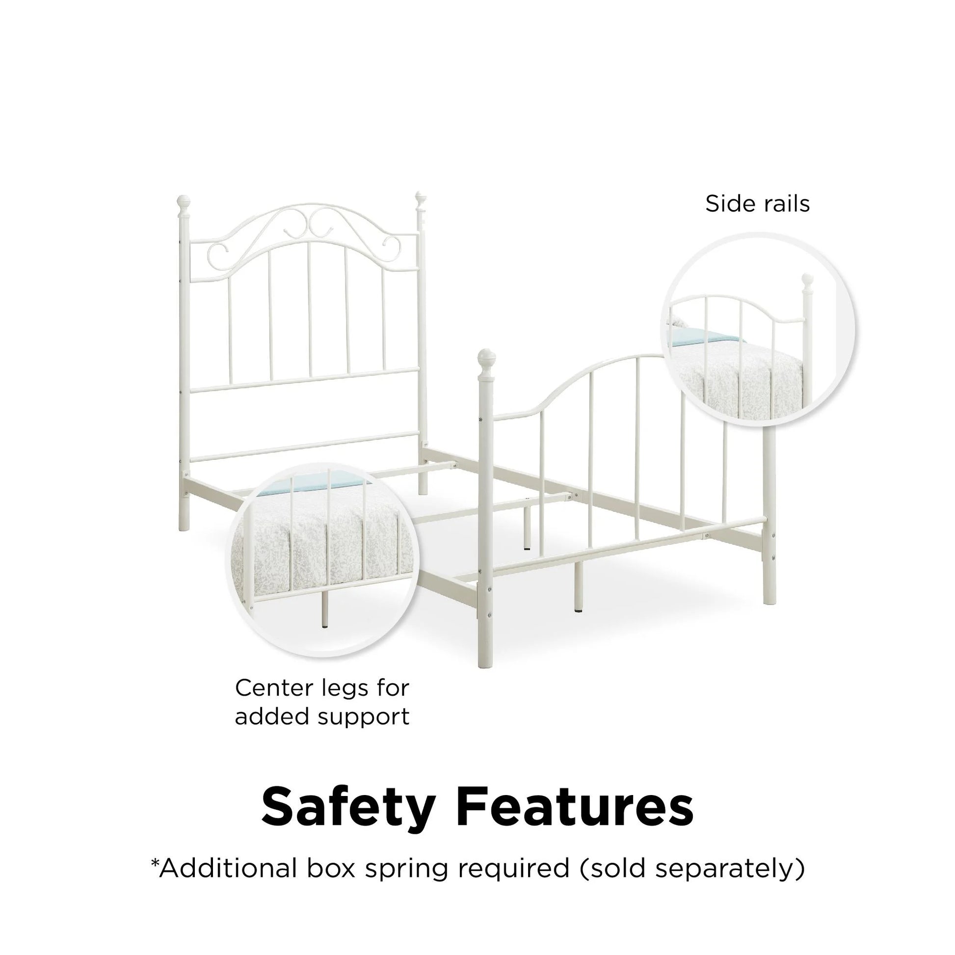 Traditional Metal Bed Frame with Headboard and Footboard, Twin, White