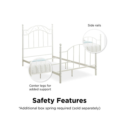 Traditional Metal Bed Frame with Headboard and Footboard, Twin, White