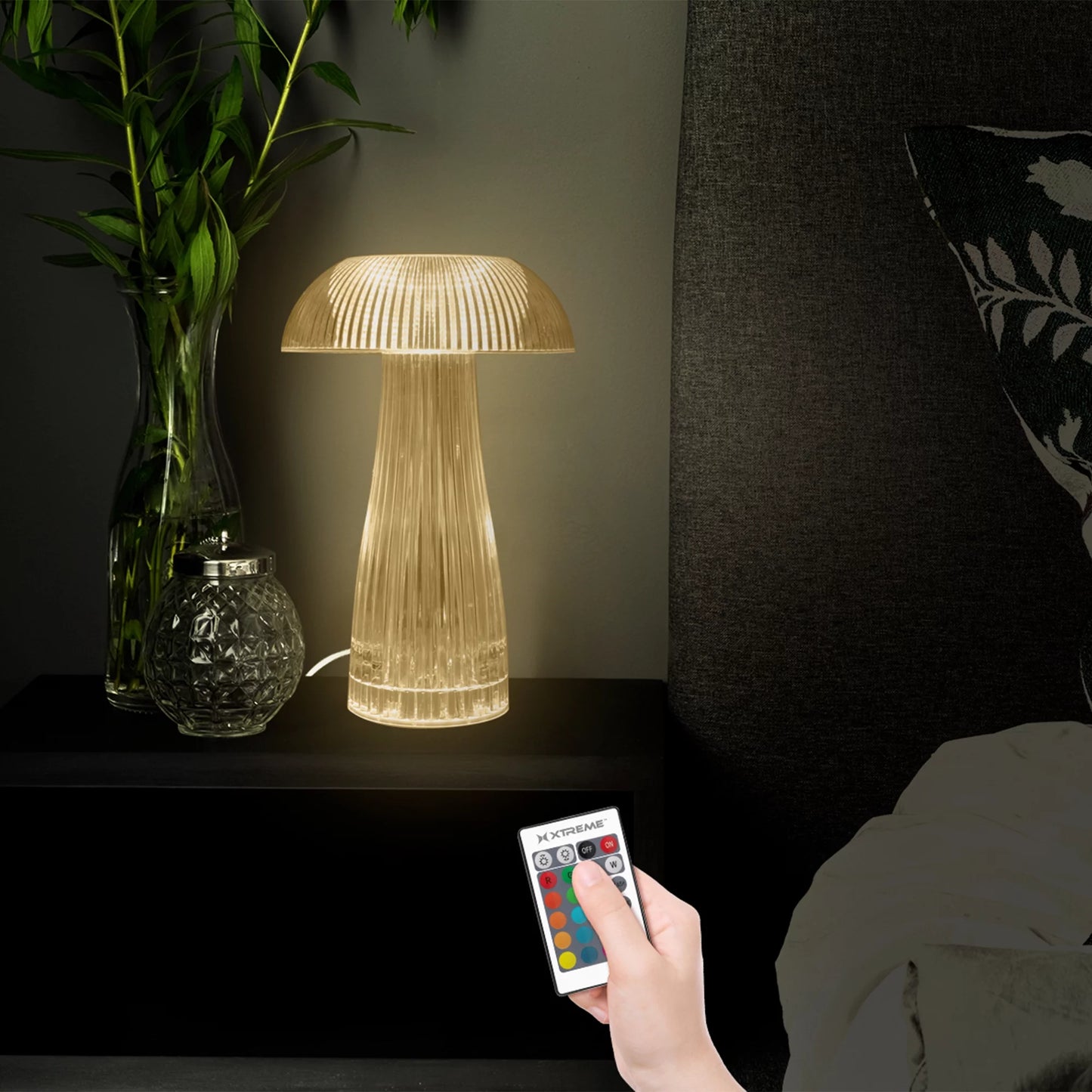 Lit Neon Multi-Color Mushroom LED Tabletop Touch Lamp, with Remote, Crystal Finish