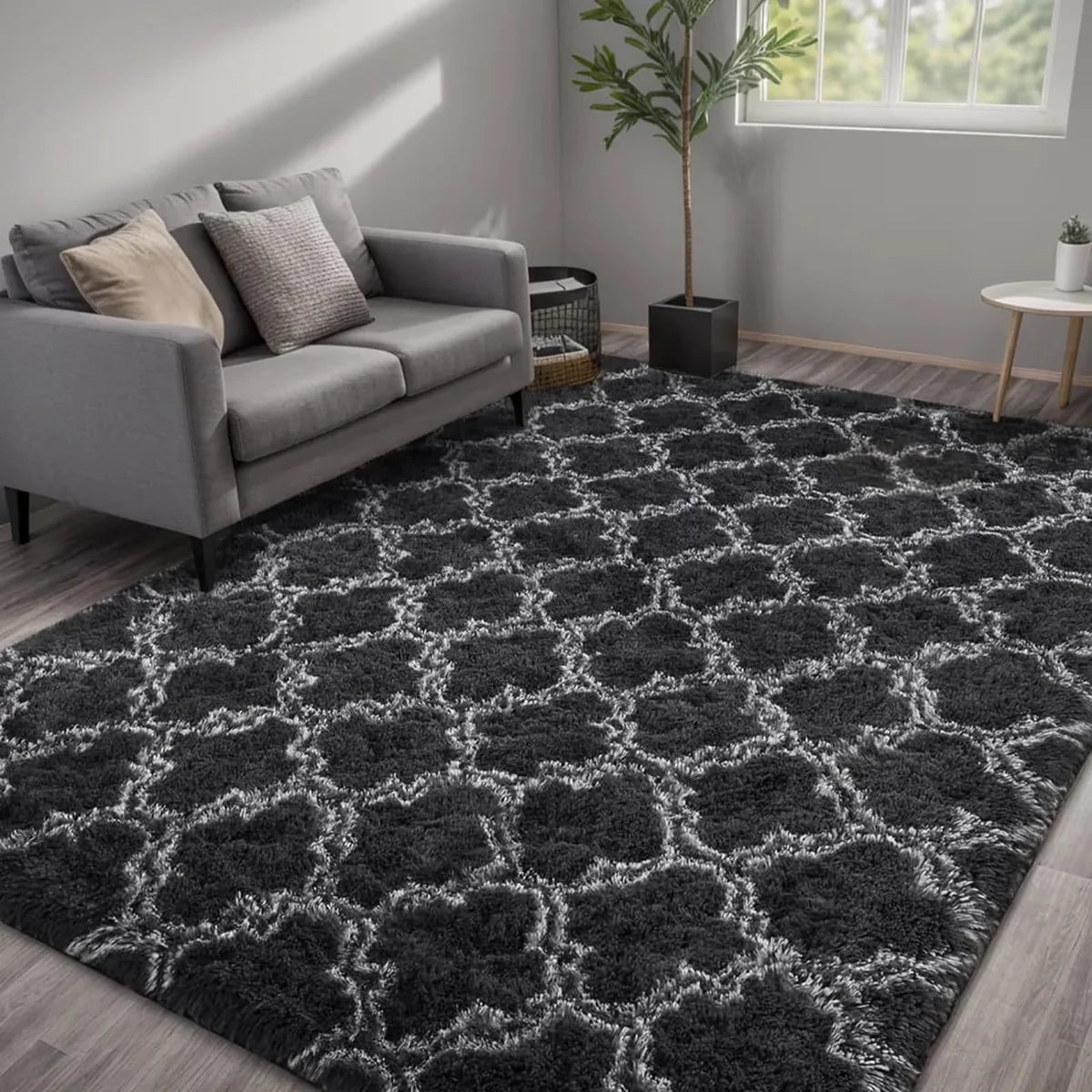5'X8' Shag Area Rug for Living Room, Diamond Geometric Indoor Area Rug, Fluffy Carpet Plush Rug, Soft Home Floor Bedroom Carpet, Gray