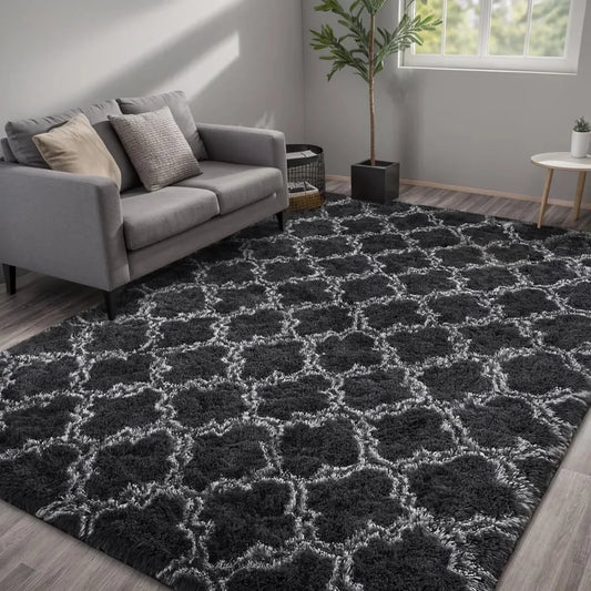 5'X8' Shag Area Rug for Living Room, Diamond Geometric Indoor Area Rug, Fluffy Carpet Plush Rug, Soft Home Floor Bedroom Carpet, Gray