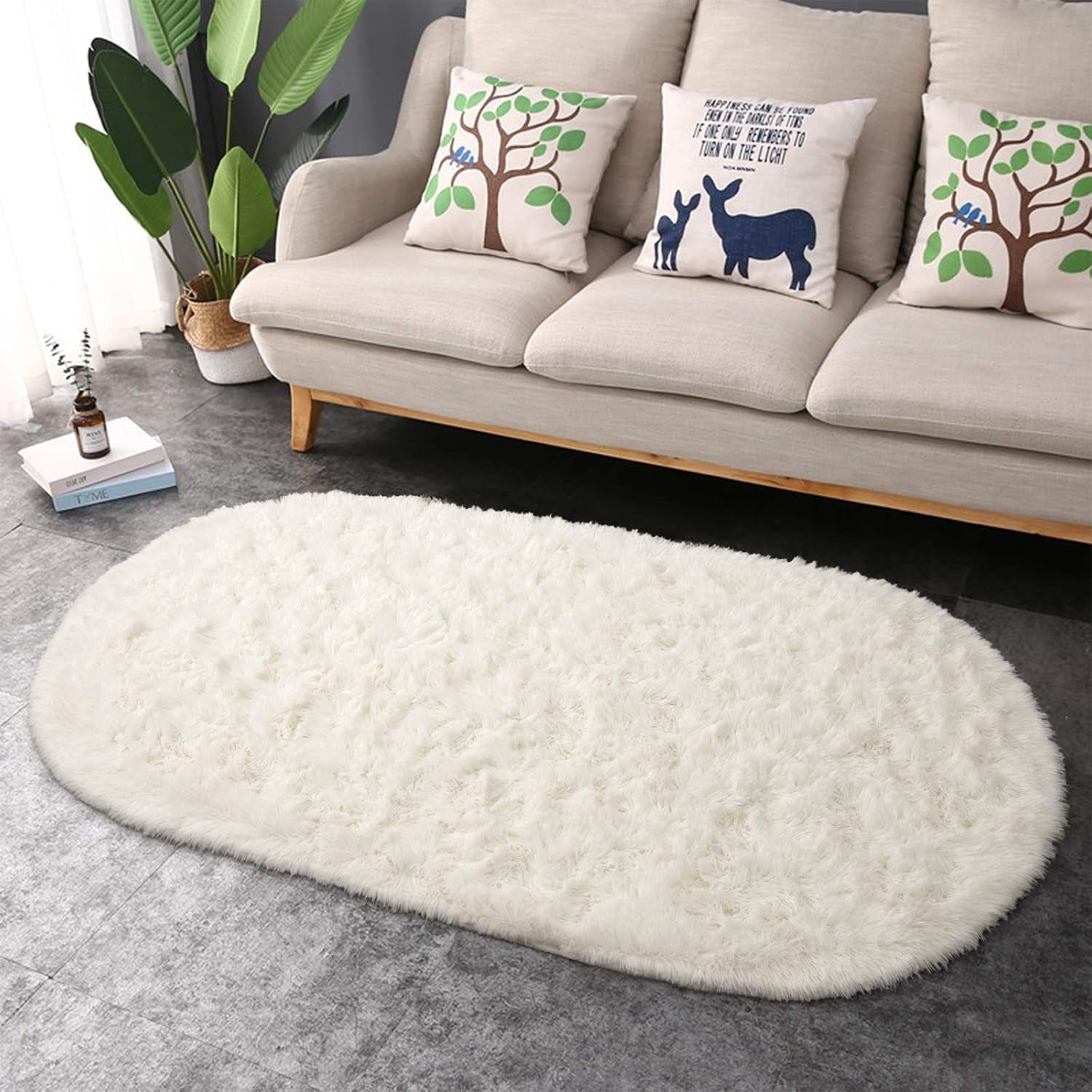 Ultra Soft Washable Shaggy Rug - Non-Slip Oval Carpet for Nursery, Kids Bedroom & Home Decor (2.6X5.3Ft Creamy) | Plush Fluffy Floor Mat for Cozy Living Spaces