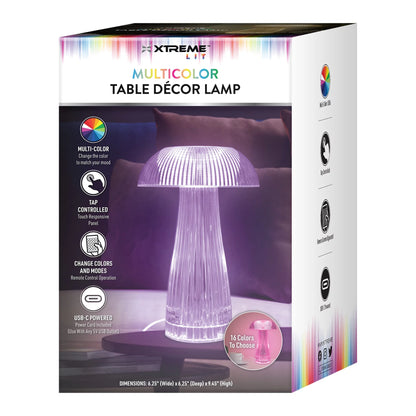 Lit Neon Multi-Color Mushroom LED Tabletop Touch Lamp, with Remote, Crystal Finish