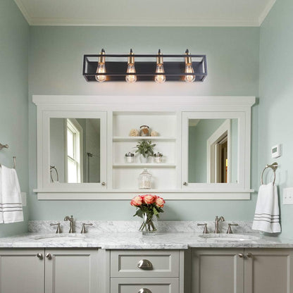Bathroom Light Fixtures,4-Light Vanity Light,Black Rustic Industrial Style,Antique Bronze Finish,Vintage Bathroom Lighting Fixtures over Mirror,Wall Light Fixtures for Bathroom Vanity and Lounge
