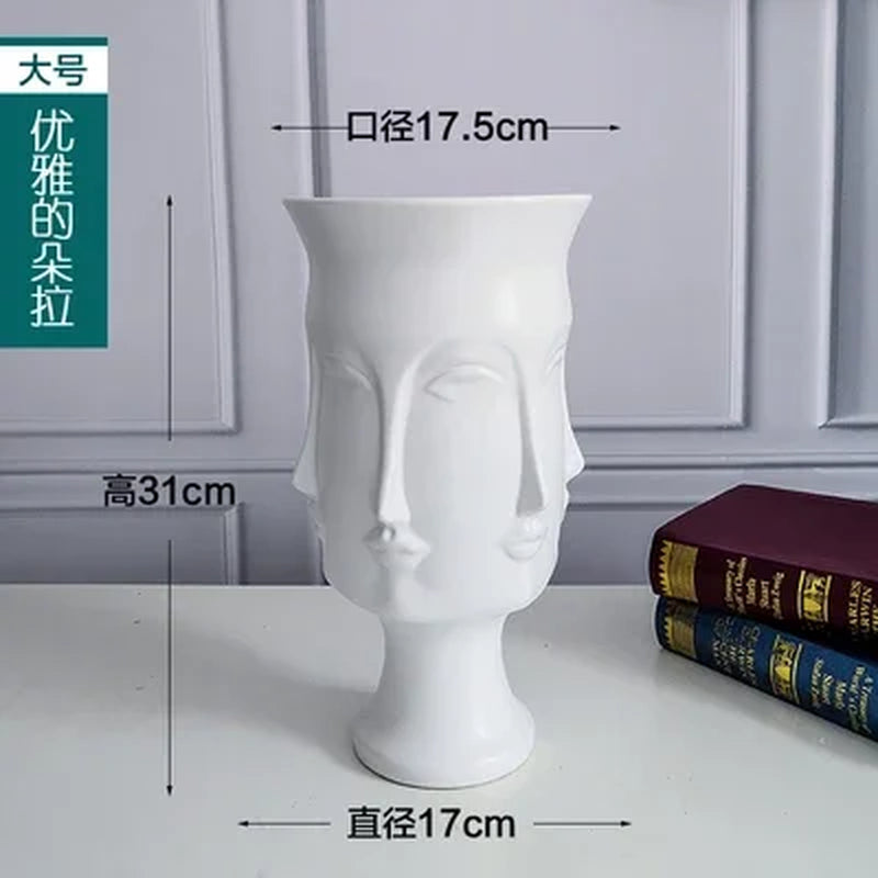 Nordic Art Ceramic Vase Creative Black and White Ceramic Face Vase Decoration Home Decoration Crafts Porcelain Vase Decoration