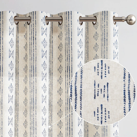 Bedroom Curtains 52X96 Inch Curtains Geometric Striped Blue Curtains in 2 Panels Linen Curtains for Bedroom
