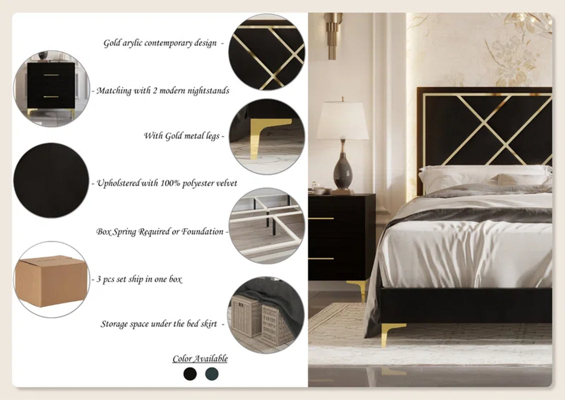 Lausyn Upholstered Standard 3 Piece Bedroom Set